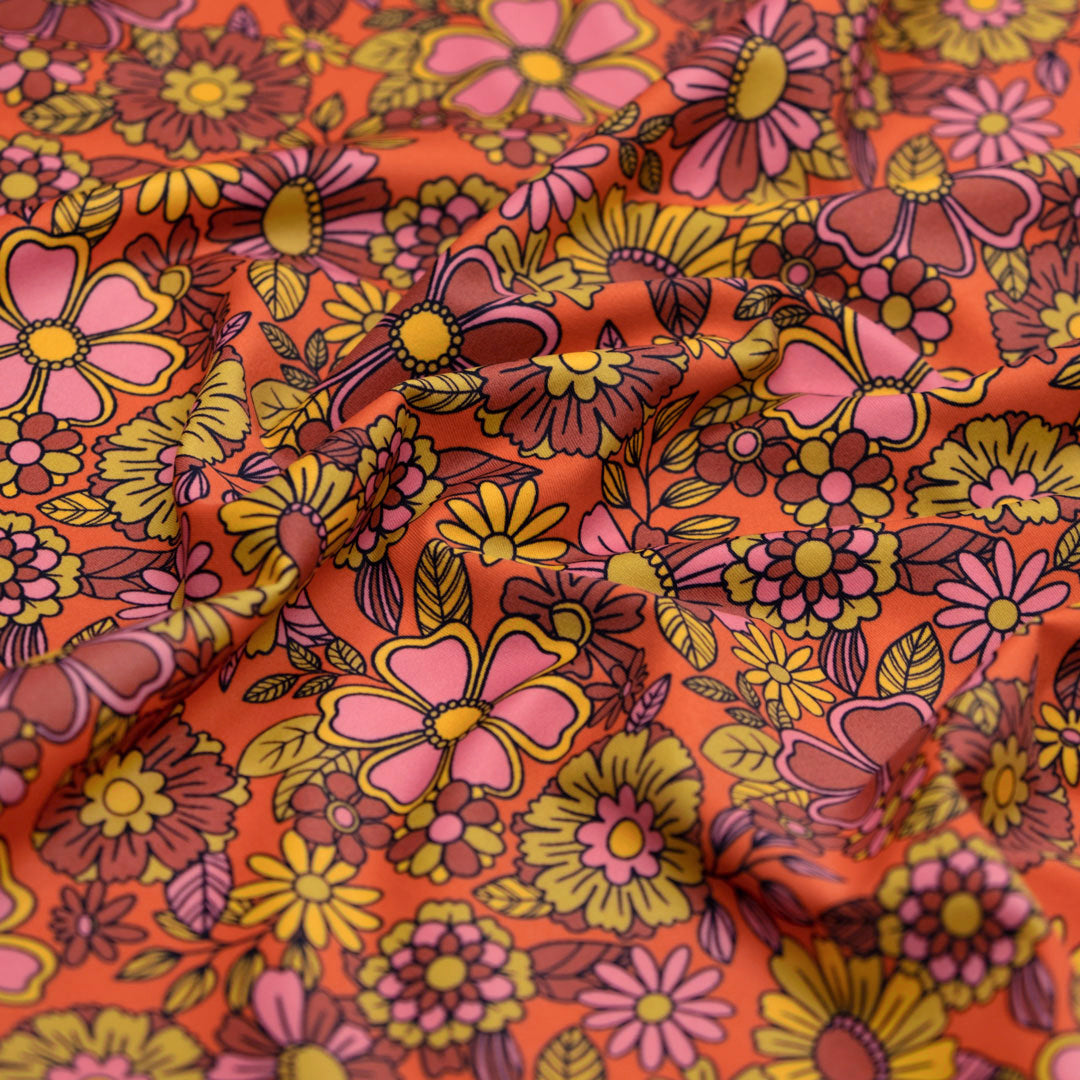 Groovy Blooms Recycled Nylon Swim Tricot - Red Hot | Blackbird Fabrics