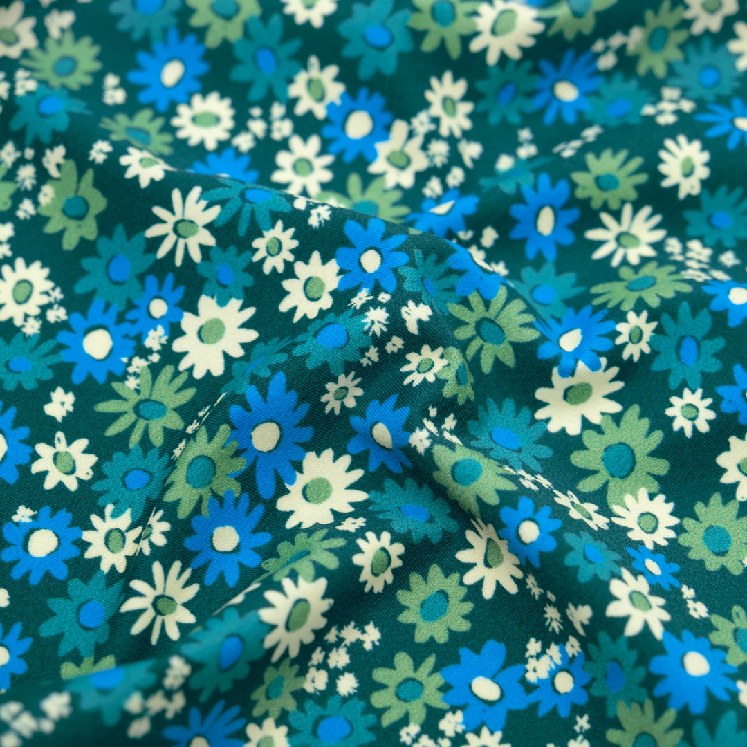 Petal Patch Recycled Nylon Swim Tricot - Lake/Cerulean | Blackbird Fabrics