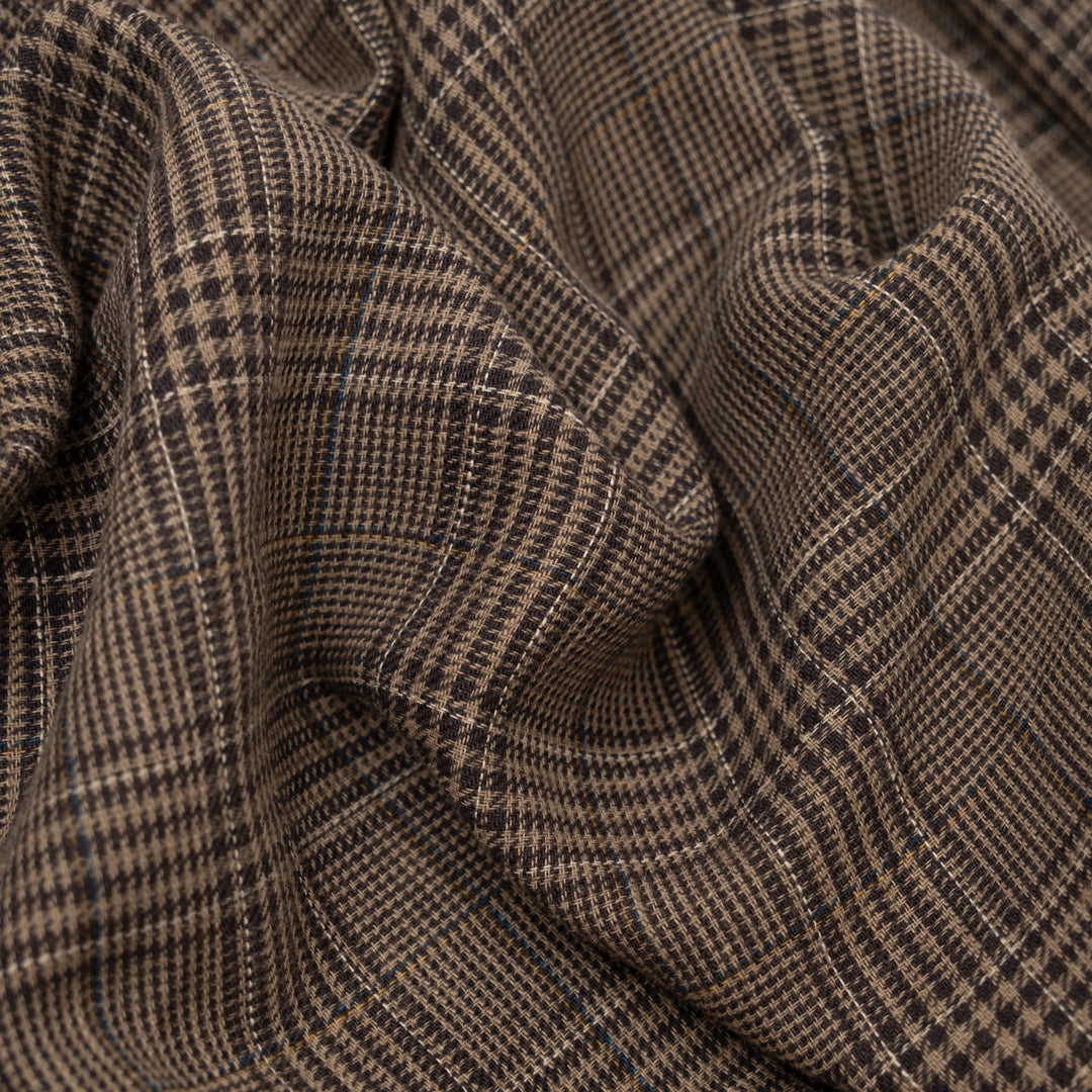 Houndstooth Plaid Yarn Dyed Cotton Linen - Crimini/Espresso | Blackbird Fabrics