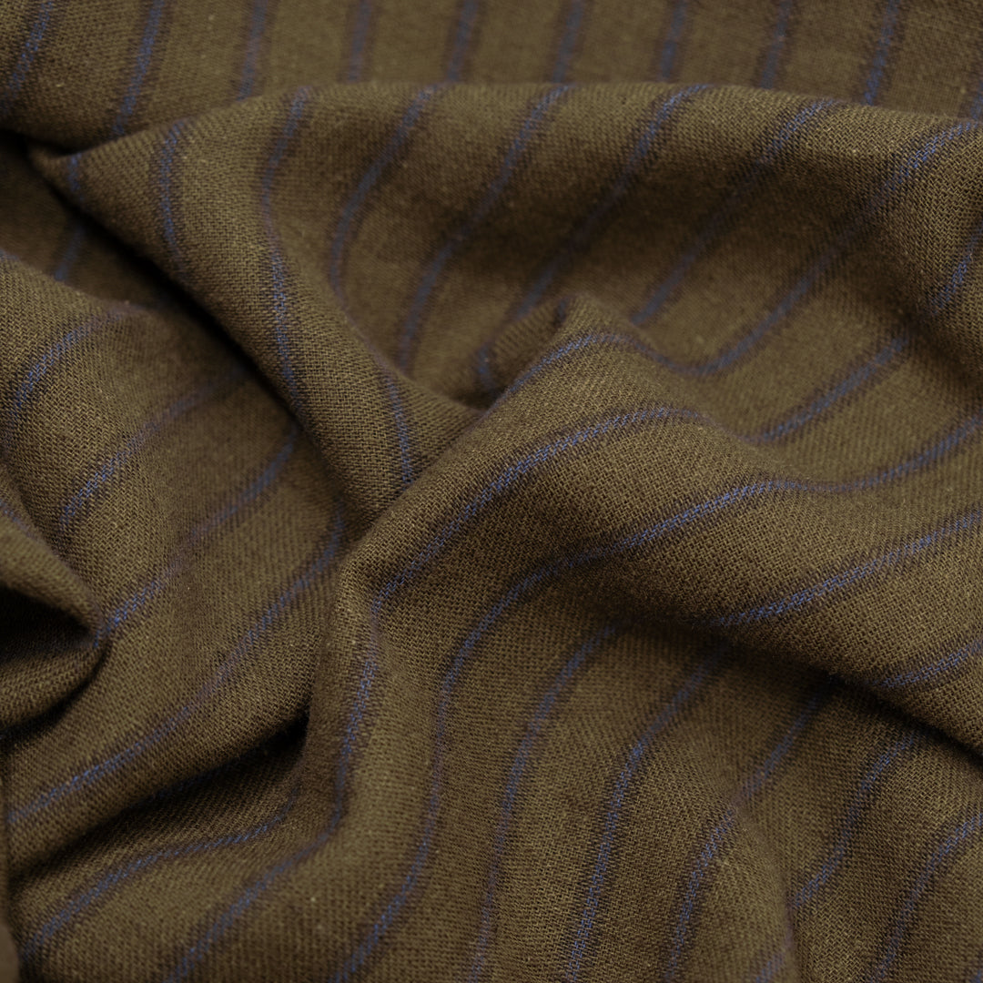 Stripe Yarn Dyed Cotton Linen - Kale/Denim | Blackbird Fabrics
