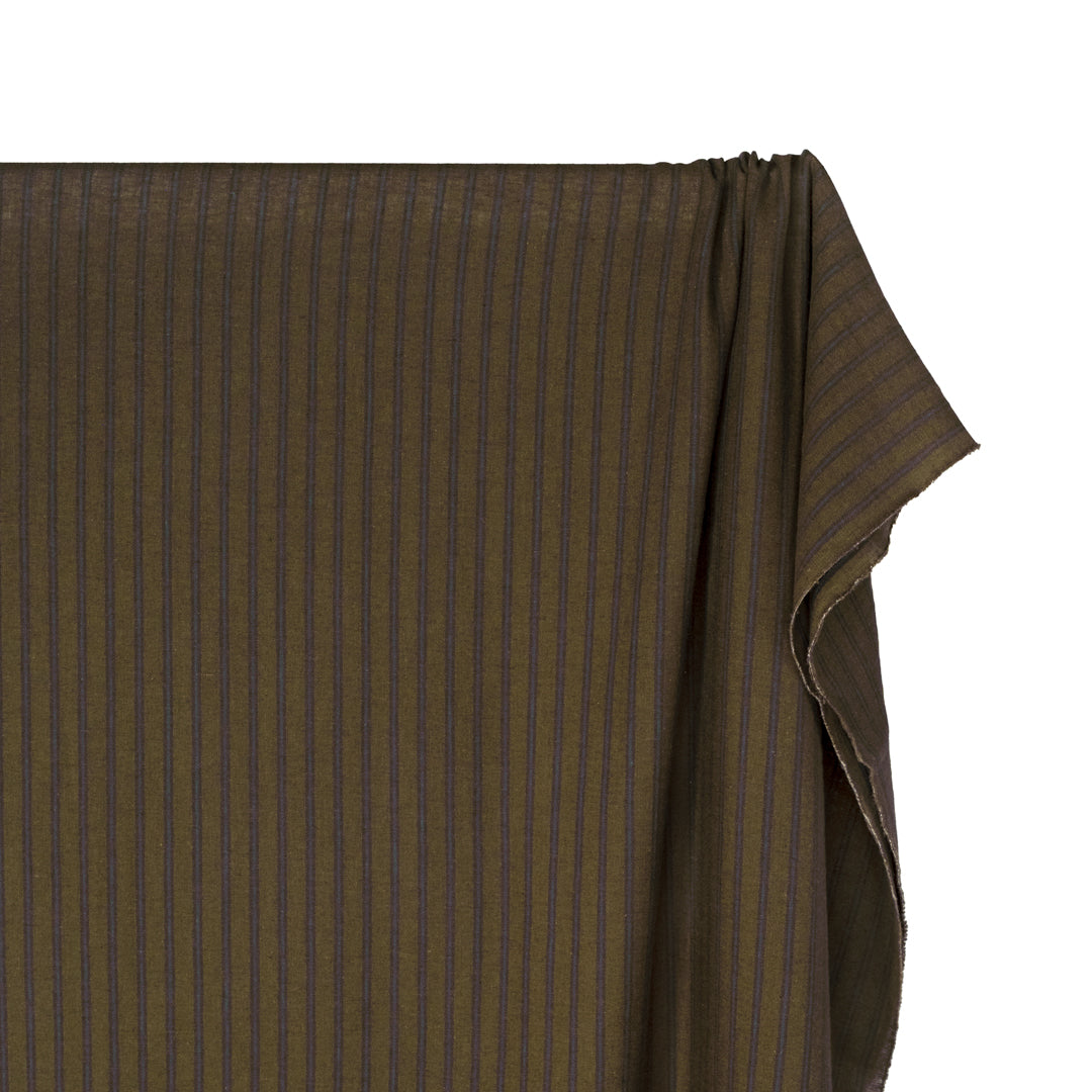 Stripe Yarn Dyed Cotton Linen - Kale/Denim | Blackbird Fabrics