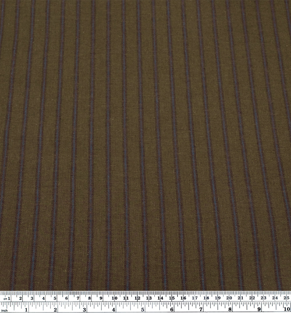 Stripe Yarn Dyed Cotton Linen - Kale/Denim | Blackbird Fabrics