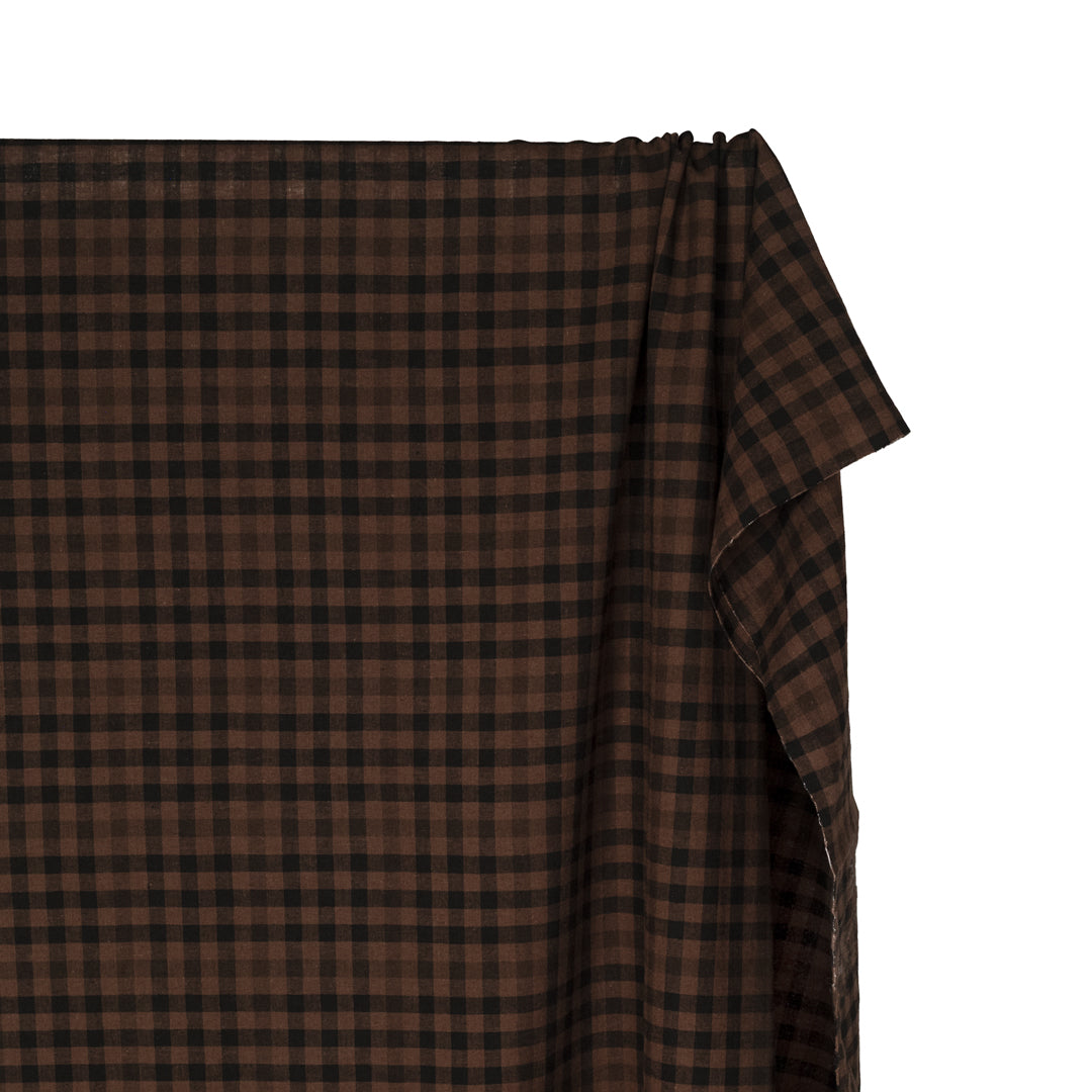 Gingham Yarn Dyed Cotton Linen - Pinecone/Black | Blackbird Fabrics