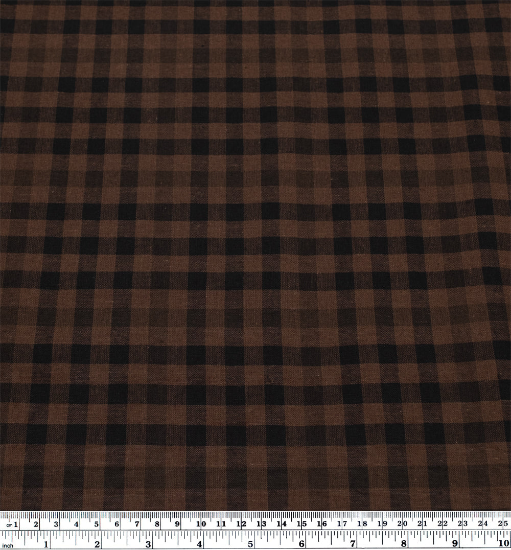 Gingham Yarn Dyed Cotton Linen - Pinecone/Black | Blackbird Fabrics