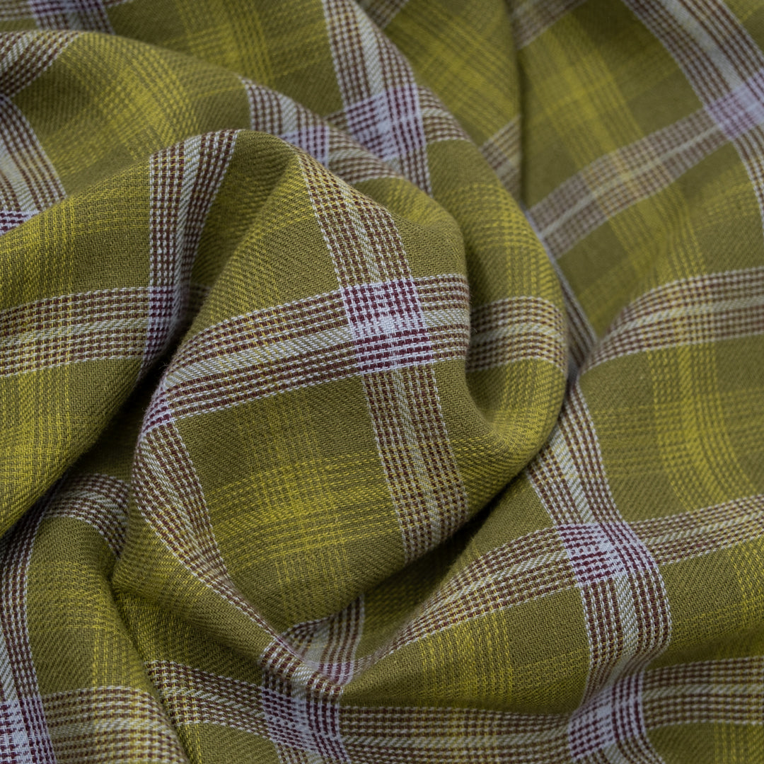 Plaid Yarn Dyed Cotton Linen - Grasshopper/Multi | Blackbird Fabrics
