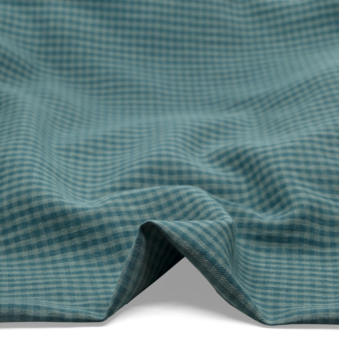 Mini Gingham Yarn Dyed Cotton Linen - Celadon/Lake | Blackbird Fabrics