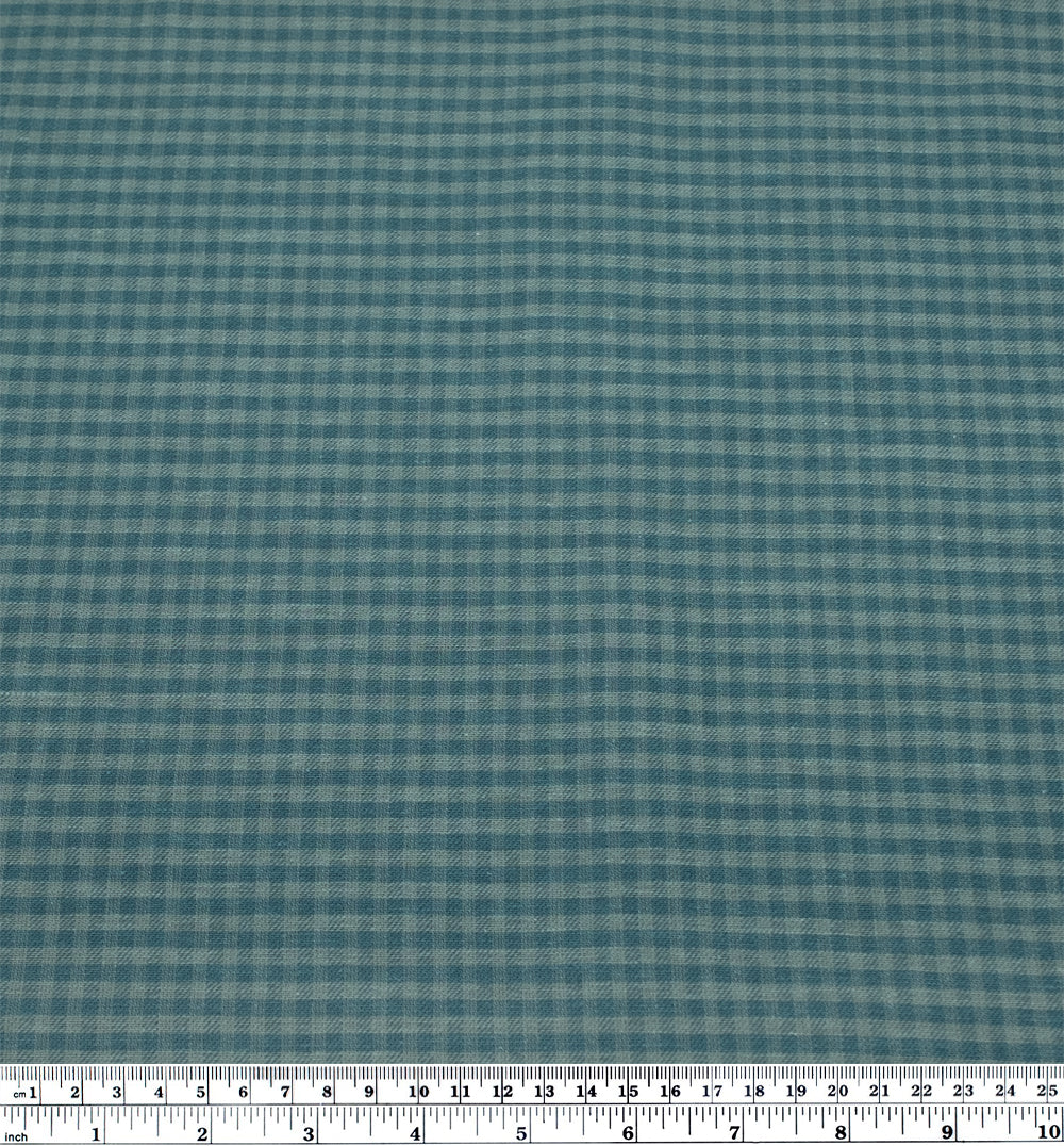Mini Gingham Yarn Dyed Cotton Linen - Celadon/Lake | Blackbird Fabrics
