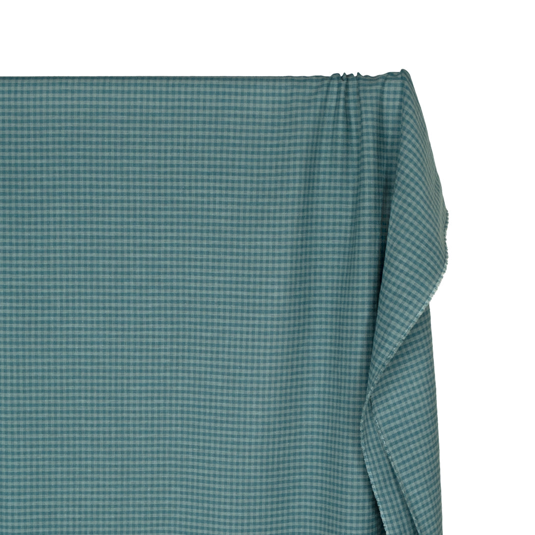 Mini Gingham Yarn Dyed Cotton Linen - Celadon/Lake | Blackbird Fabrics
