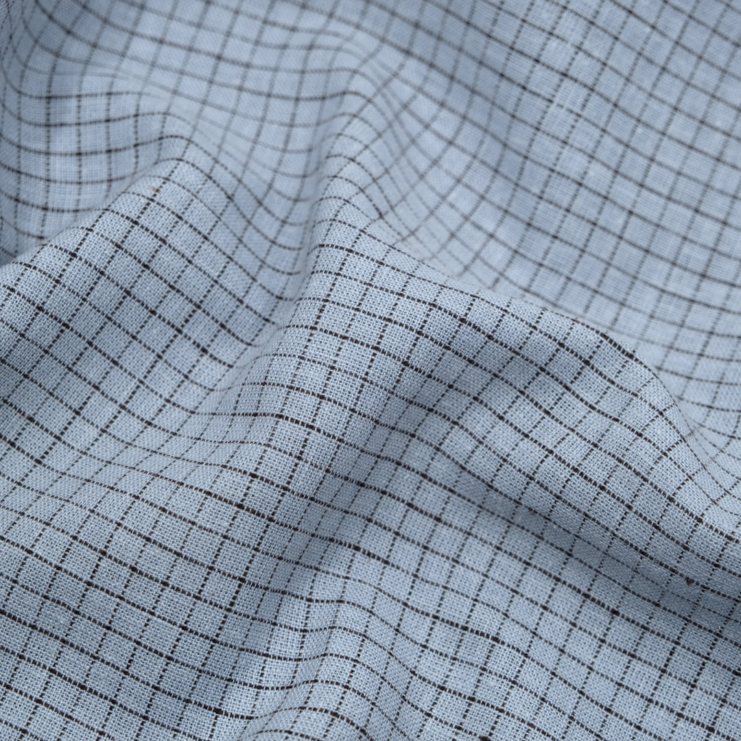 Mini Check Yarn Dyed Cotton Linen - Baby Blue/Chocolate