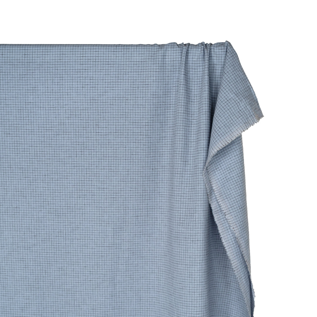 Mini Check Yarn Dyed Cotton Linen - Baby Blue/Chocolate
