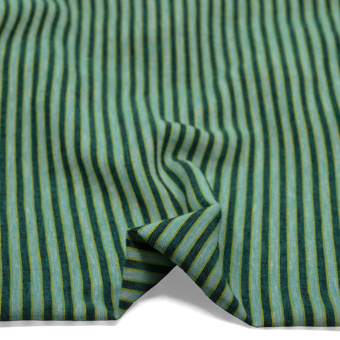 Stripe Yarn Dyed Cotton Linen - Gecko | Blackbird Fabrics