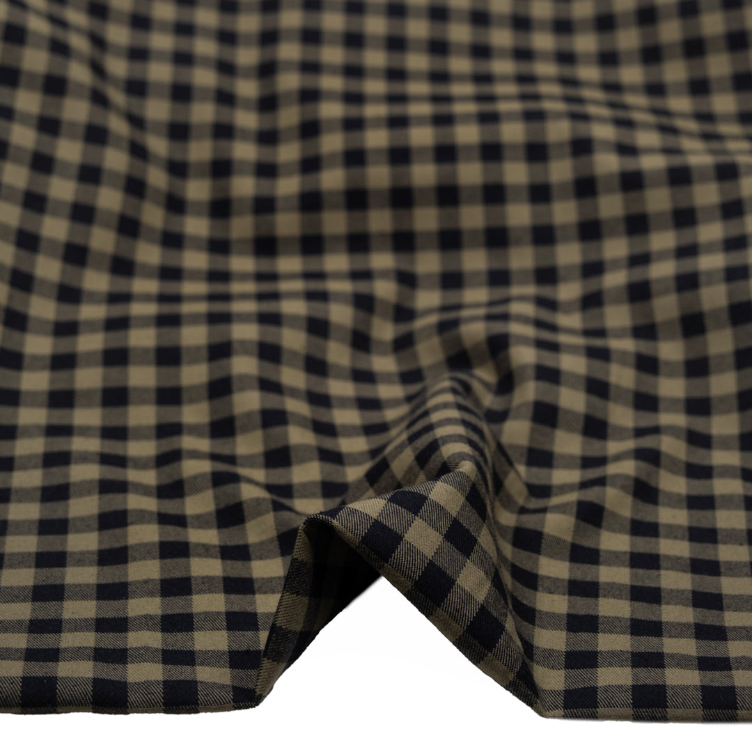 Gingham Duo Yarn Dyed Cotton Twill - Olive/White | Blackbird Fabrics