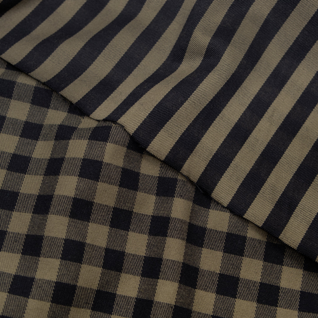 Gingham Duo Yarn Dyed Cotton Twill - Olive/White | Blackbird Fabrics