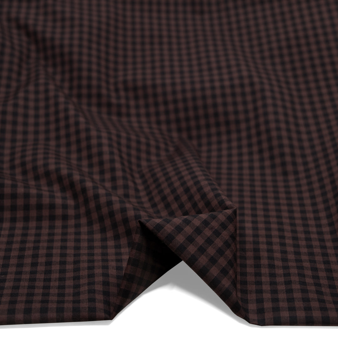 Confetti Mini Gingham Cotton Shirting - Coffee Liqueur/Black | Blackbird Fabrics