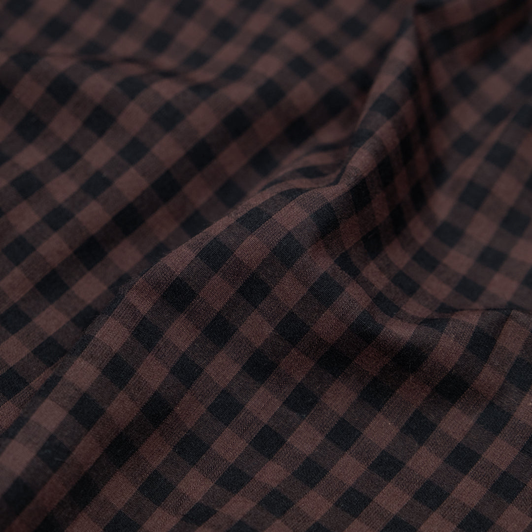 Confetti Mini Gingham Cotton Shirting - Coffee Liqueur/Black | Blackbird Fabrics