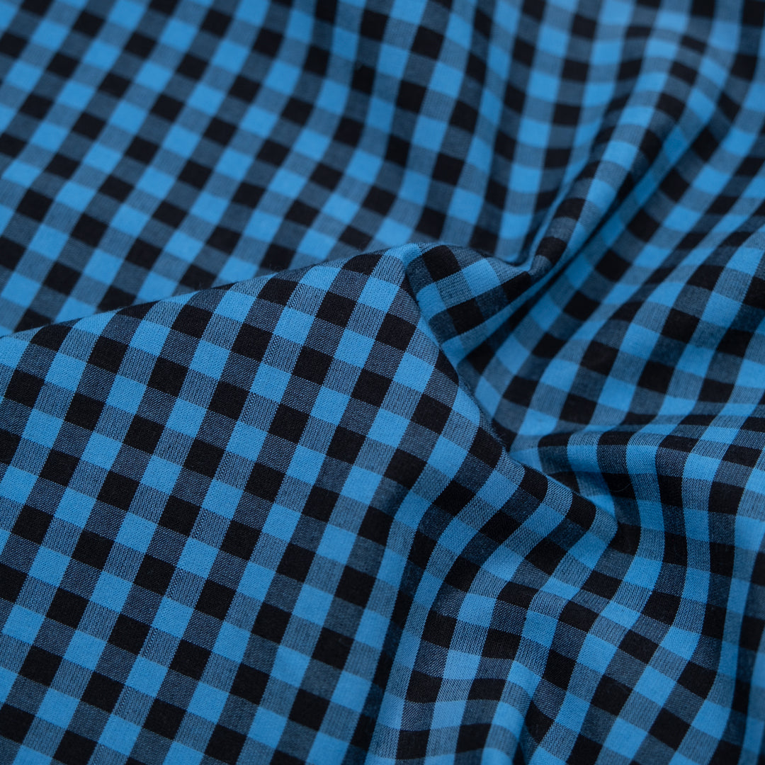 Confetti Mini Gingham Cotton Shirting - Capri/Black | Blackbird Fabrics