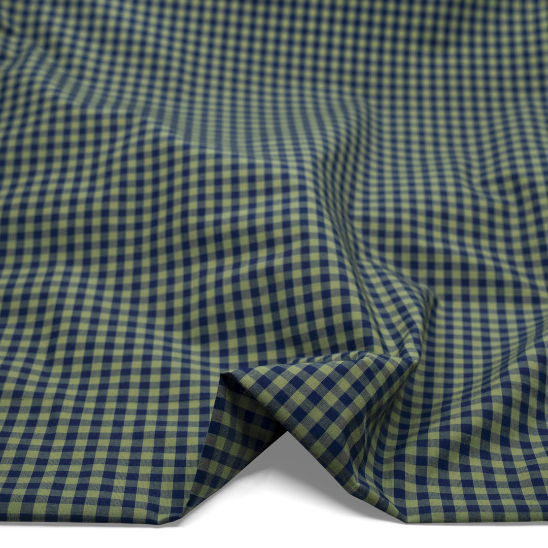 Confetti Mini Gingham Cotton Shirting - Daiquiri/Navy | Blackbird Fabrics