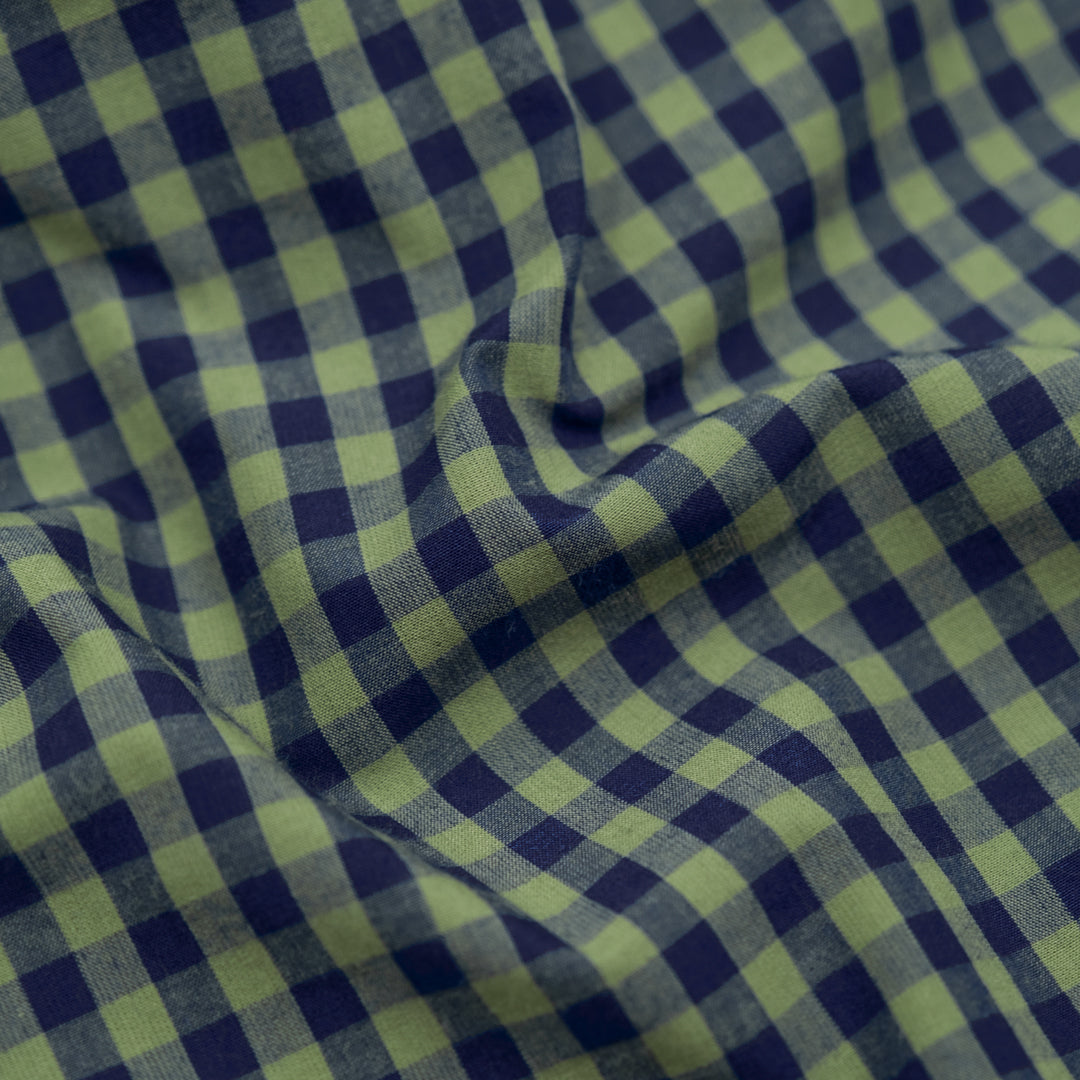 Confetti Mini Gingham Cotton Shirting - Daiquiri/Navy | Blackbird Fabrics