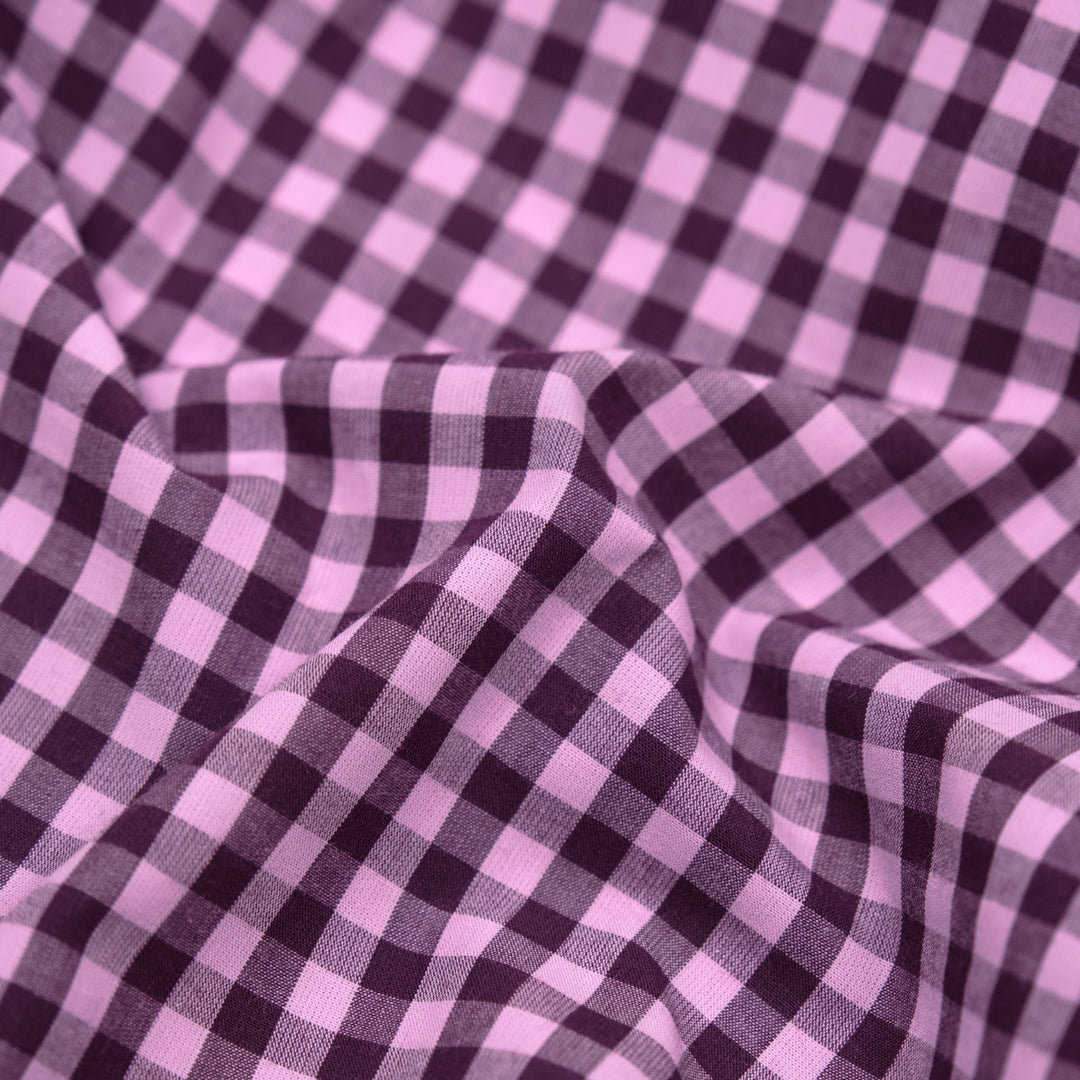 Confetti Mini Gingham Cotton Shirting - Candy Floss/Boysenberry | Blackbird Fabrics