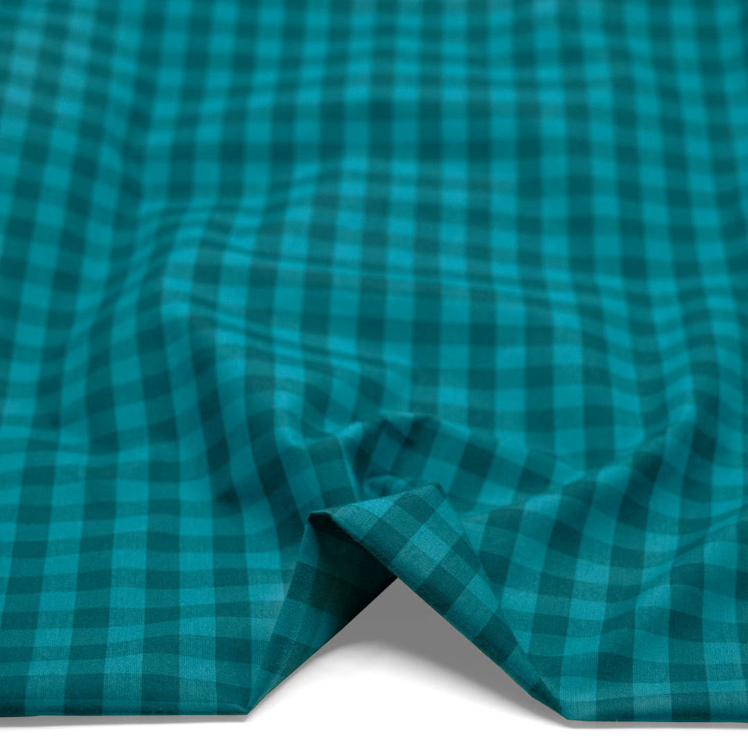 Gumball Gingham Cotton Shirting - Teal/Beetle | Blackbird Fabrics