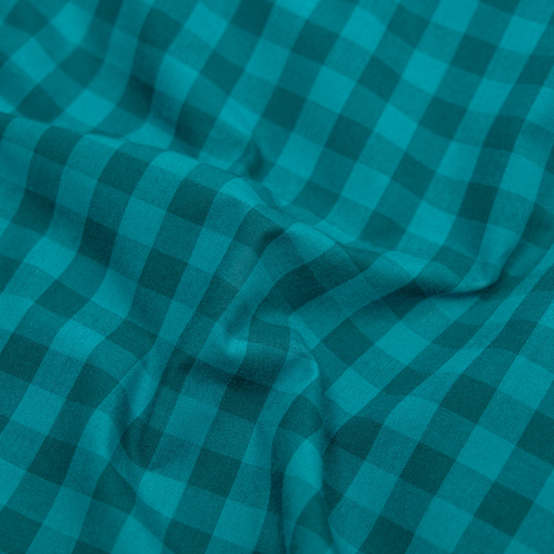 Gumball Gingham Cotton Shirting - Teal/Beetle | Blackbird Fabrics