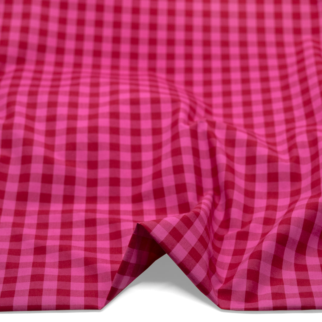 Gumball Gingham Cotton Shirting - Raspberry/Punch | Blackbird Fabrics