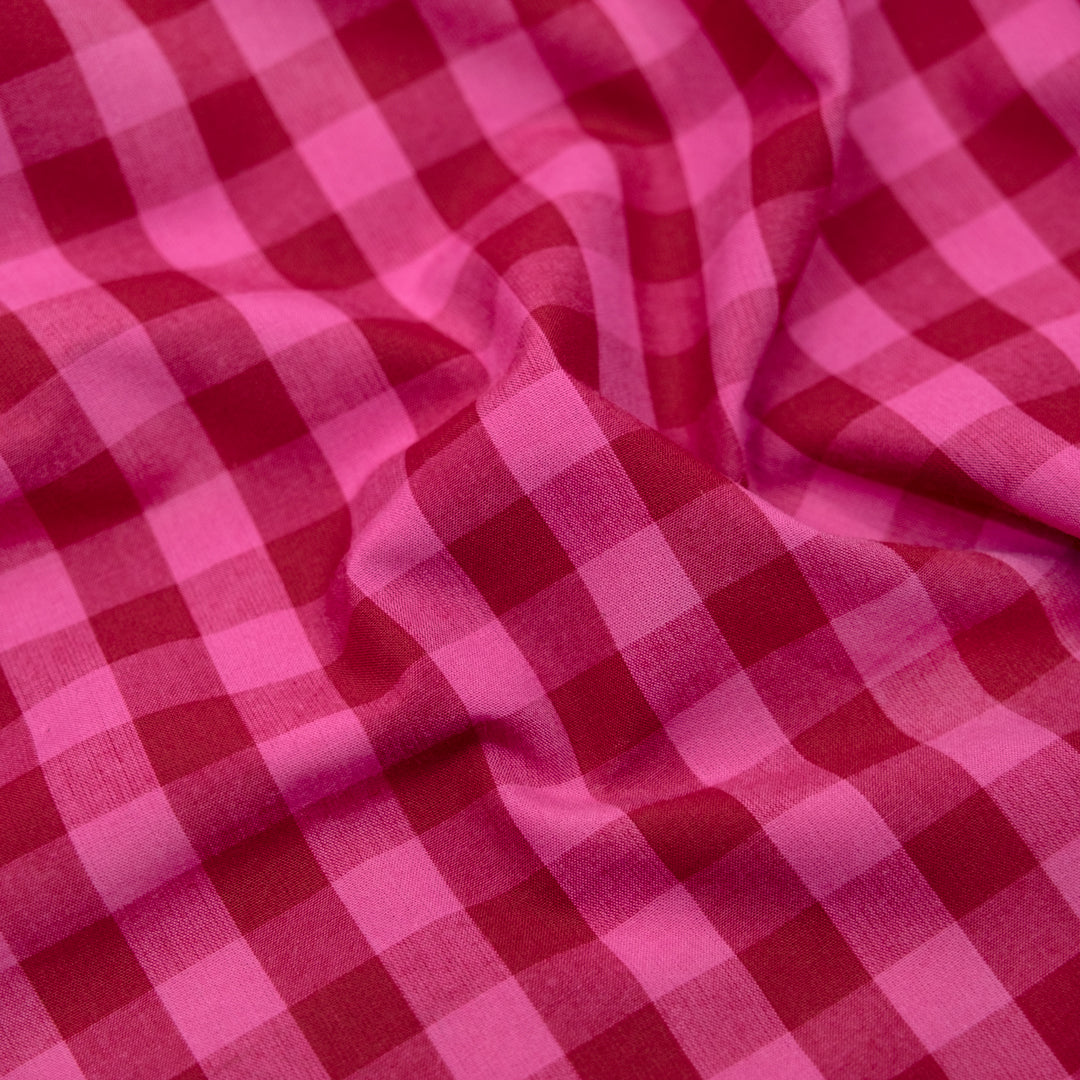 Gumball Gingham Cotton Shirting - Raspberry/Punch | Blackbird Fabrics