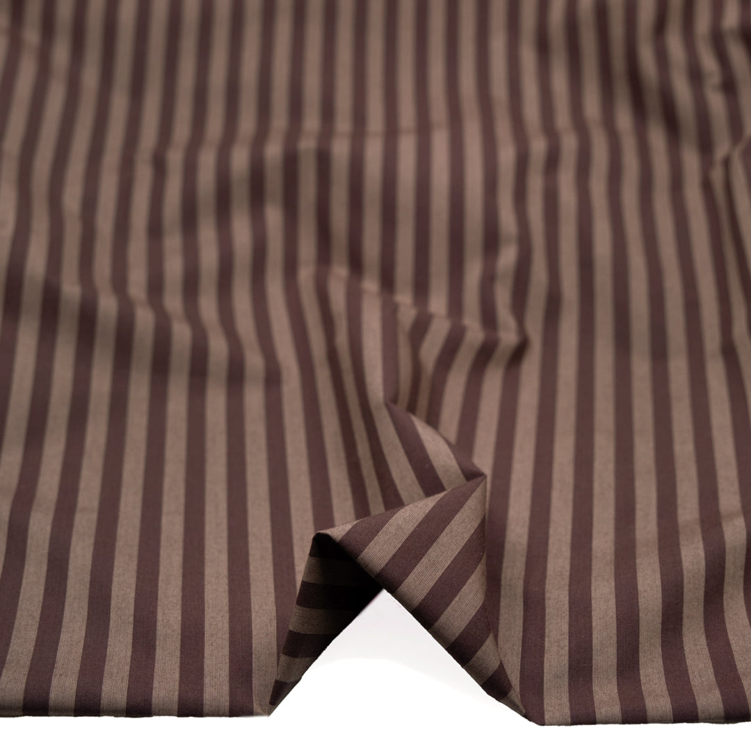 Candy Coated Stripe Cotton Shirting - Umber/Crimini | Blackbird Fabrics