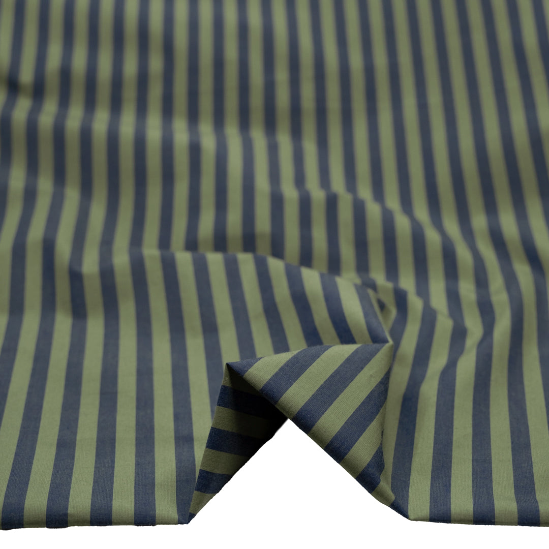 Candy Coated Stripe Cotton Shirting - Daiquiri/Riviera | Blackbird Fabrics