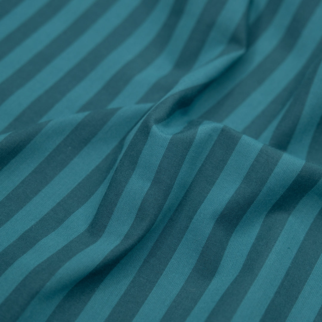 Candy Coated Stripe Cotton Shirting - Aqua/Beetle | Blackbird Fabrics