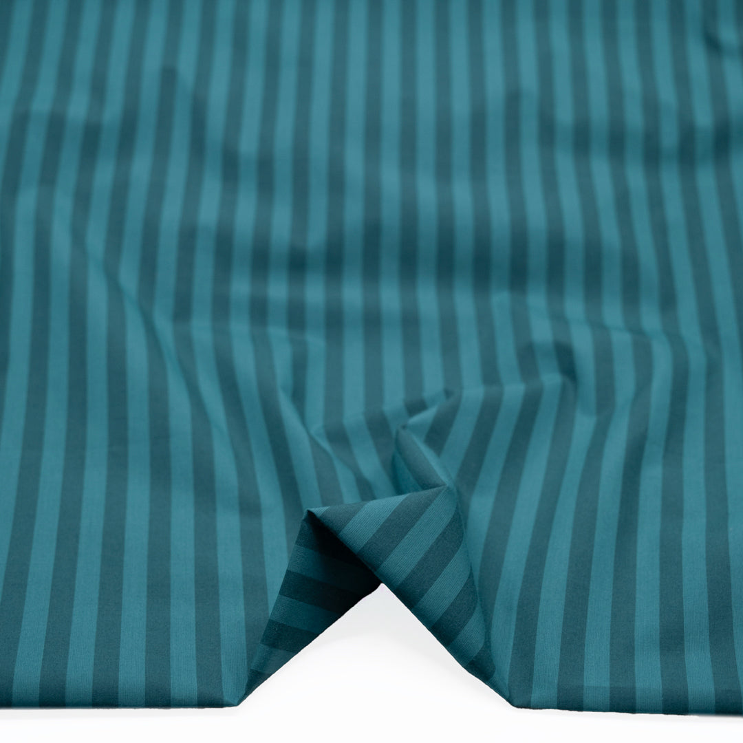 Candy Coated Stripe Cotton Shirting - Aqua/Beetle | Blackbird Fabrics
