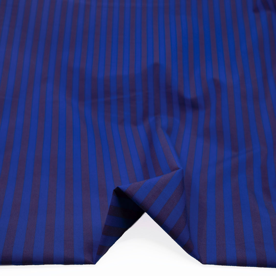 Candy Coated Stripe Cotton Shirting - Cobalt/Currant | Blackbird Fabrics