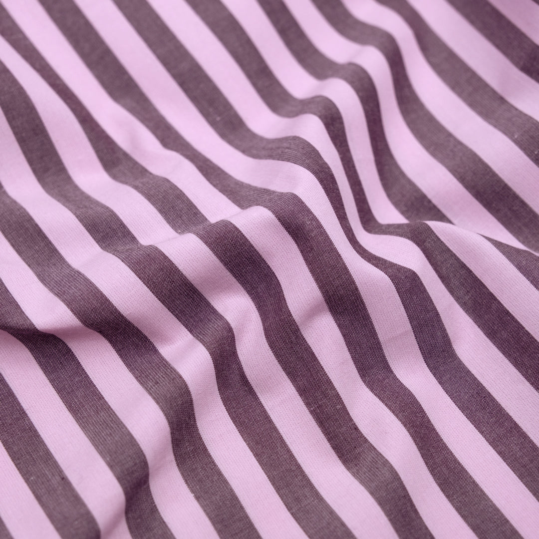 Candy Coated Stripe Cotton Shirting - Candy Floss/Raisin | Blackbird Fabrics