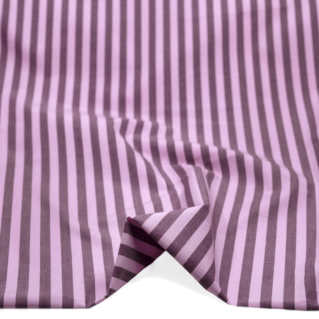 Candy Coated Stripe Cotton Shirting - Candy Floss/Raisin | Blackbird Fabrics