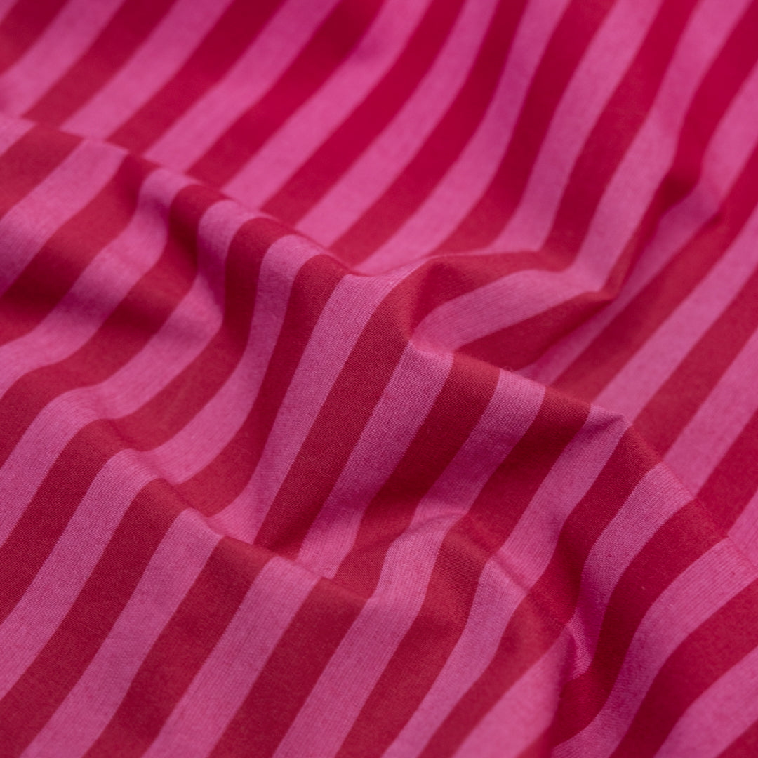 Candy Coated Stripe Cotton Shirting - Raspberry/Punch | Blackbird Fabrics