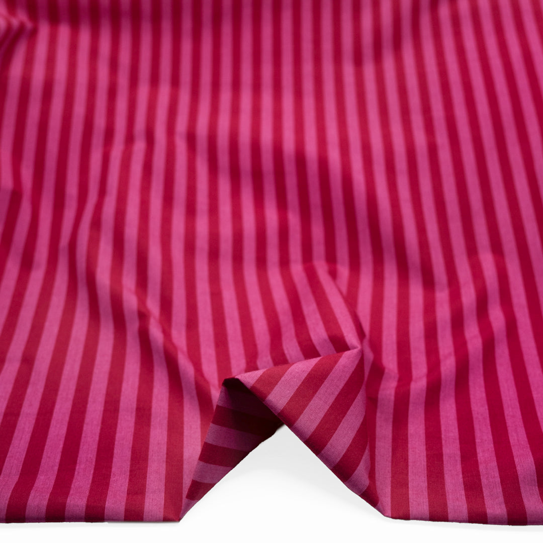 Candy Coated Stripe Cotton Shirting - Raspberry/Punch | Blackbird Fabrics
