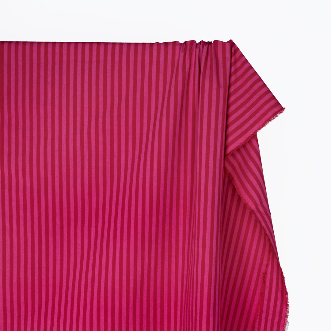 Candy Coated Stripe Cotton Shirting - Raspberry/Punch | Blackbird Fabrics