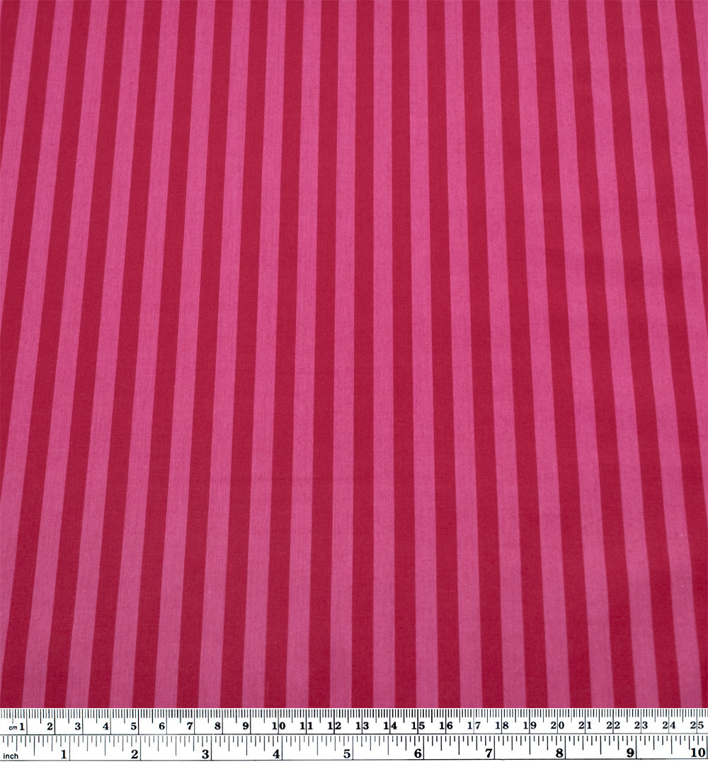 Candy Coated Stripe Cotton Shirting - Raspberry/Punch | Blackbird Fabrics