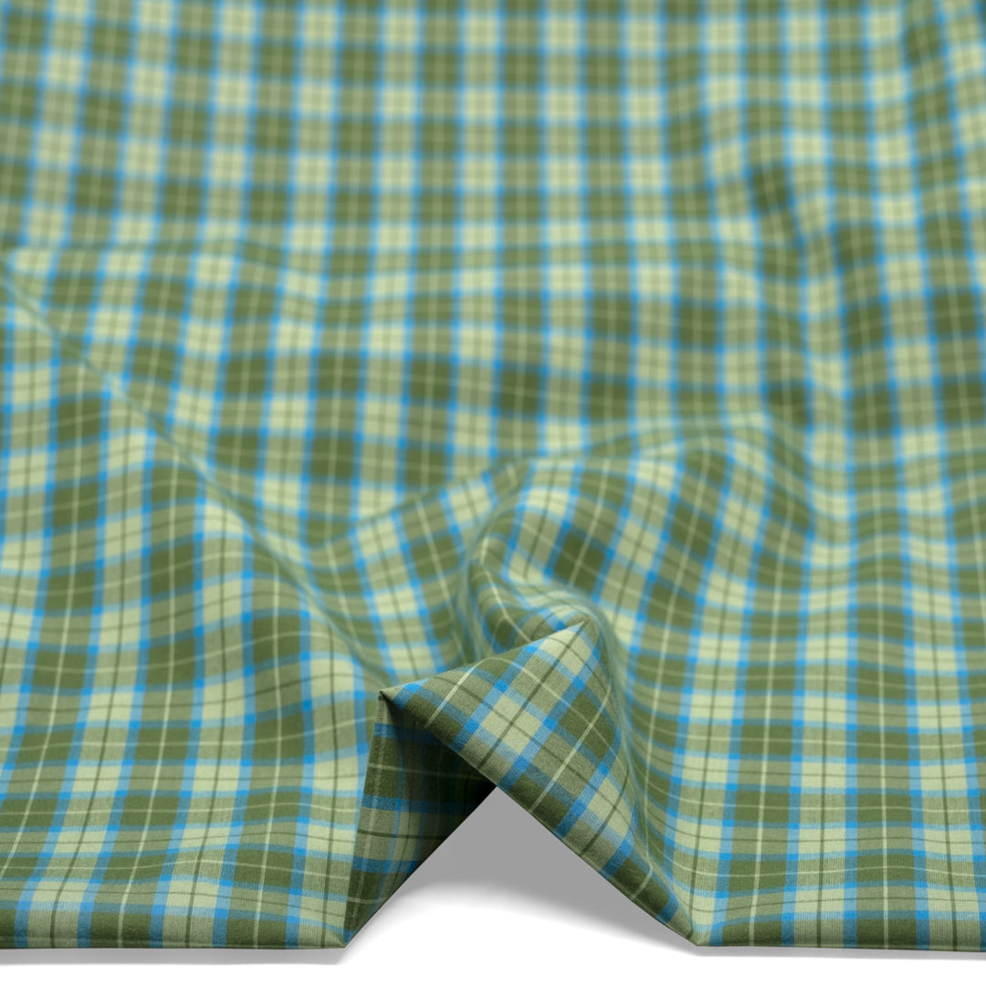 Prisma Plaid Cotton Shirting - Chive/Capri | Blackbird Fabrics