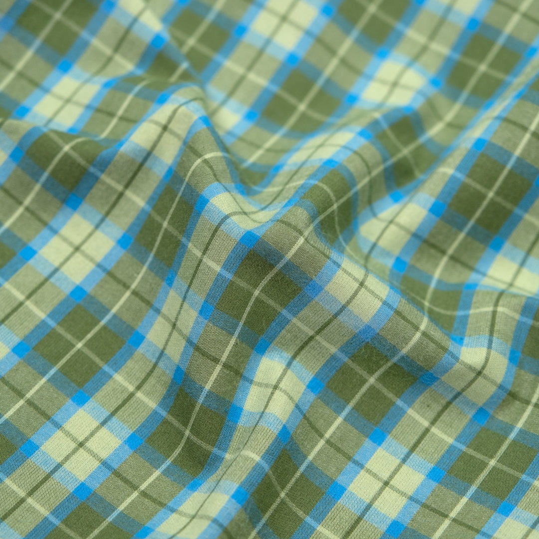 Prisma Plaid Cotton Shirting - Chive/Capri | Blackbird Fabrics