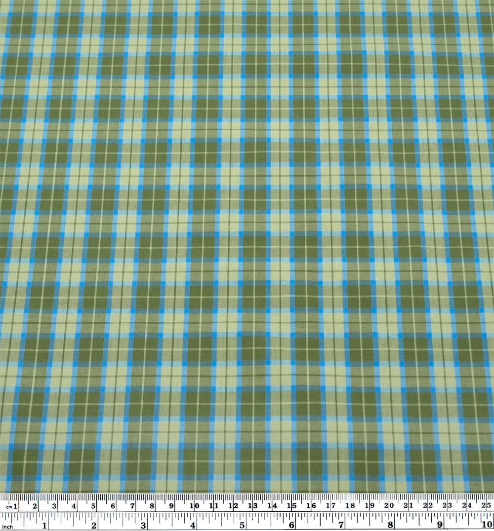 Prisma Plaid Cotton Shirting - Chive/Capri | Blackbird Fabrics
