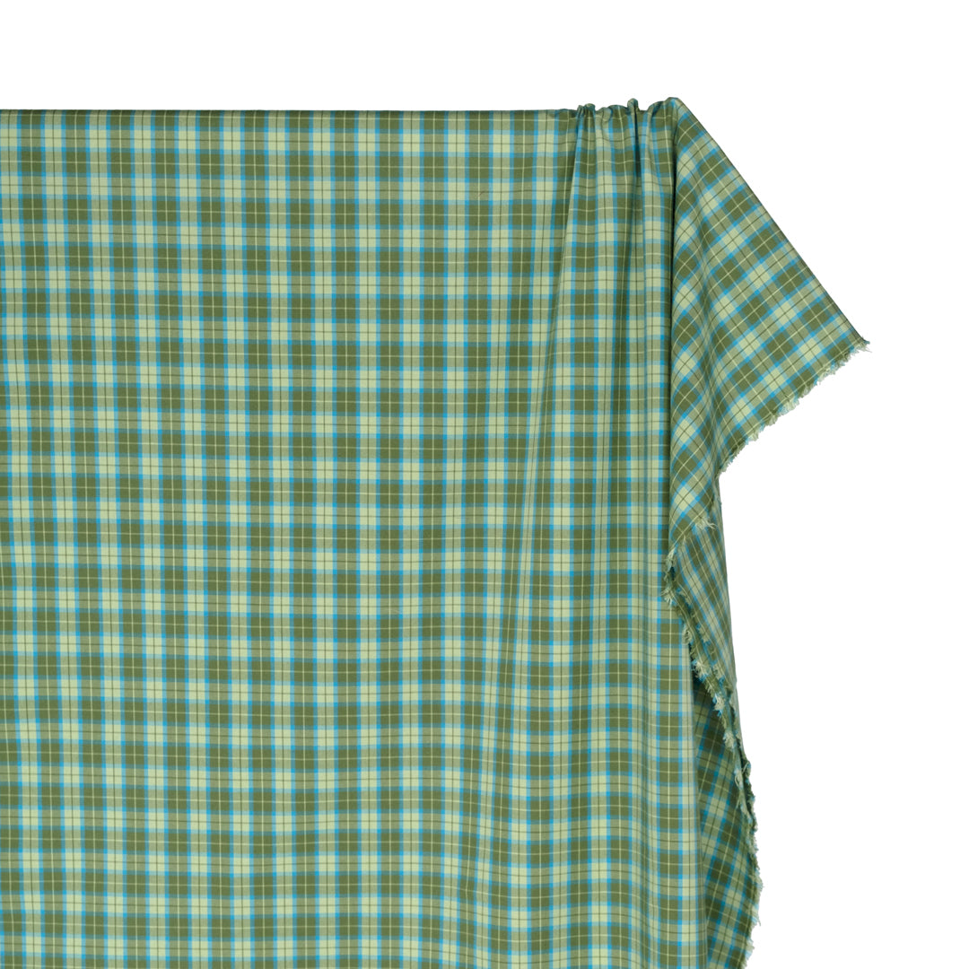 Prisma Plaid Cotton Shirting - Chive/Capri | Blackbird Fabrics