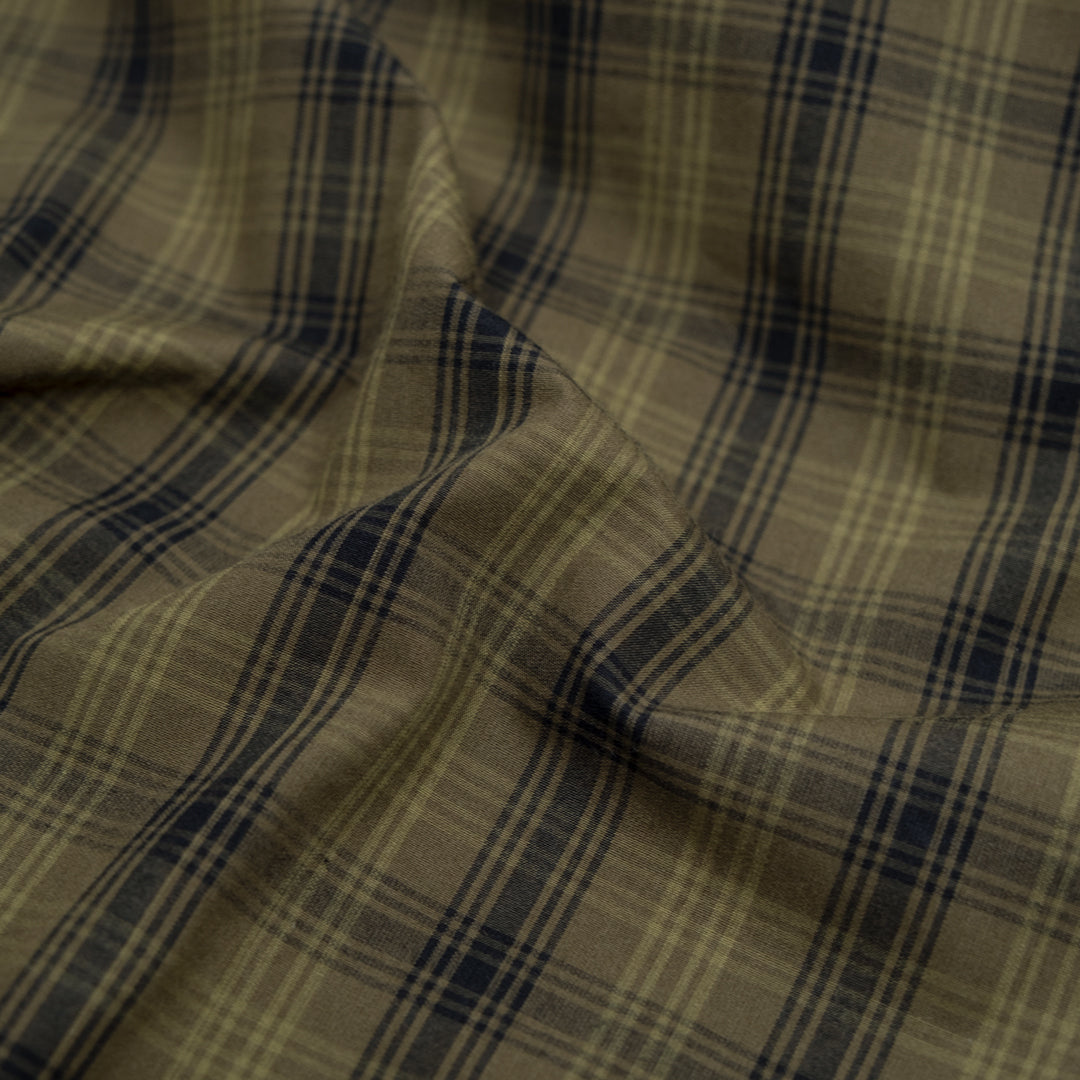 Mirage Plaid Cotton Shirting - Khaki/Black | Blackbird Fabrics
