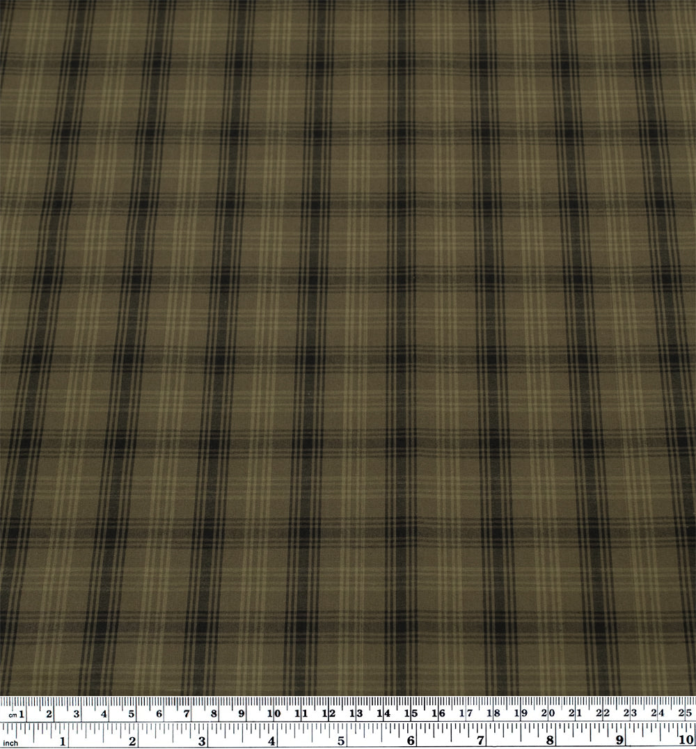Mirage Plaid Cotton Shirting - Khaki/Black | Blackbird Fabrics
