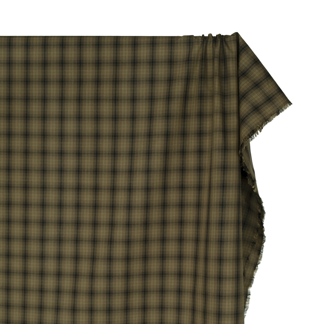 Mirage Plaid Cotton Shirting - Khaki/Black | Blackbird Fabrics