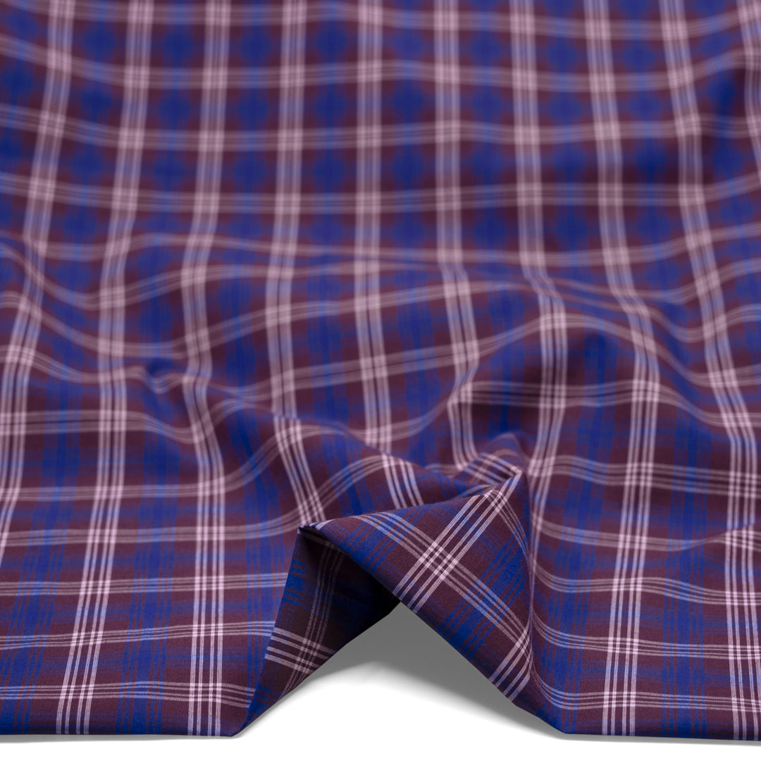 Mirage Plaid Cotton Shirting - Plum/Cobalt | Blackbird Fabrics