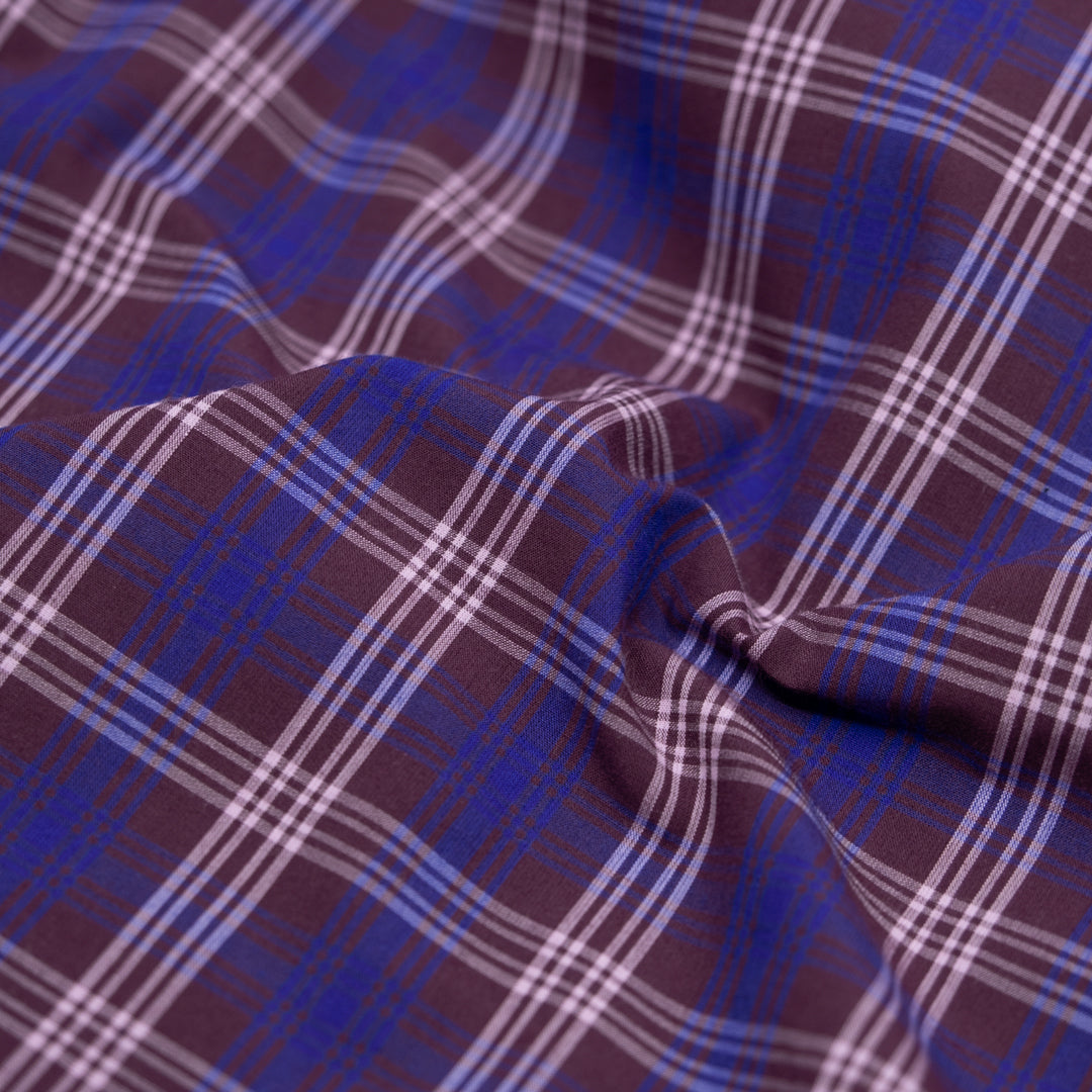 Mirage Plaid Cotton Shirting - Plum/Cobalt | Blackbird Fabrics