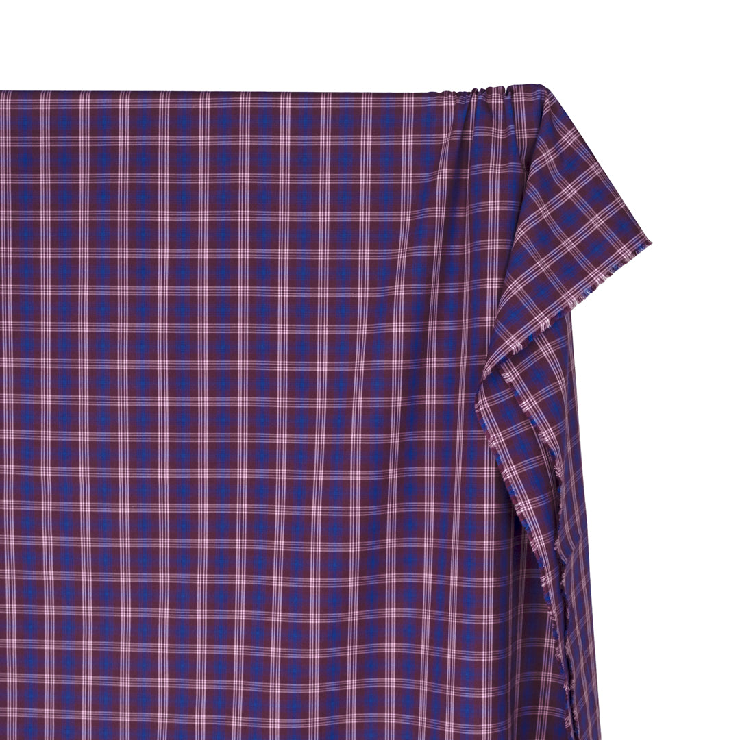 Mirage Plaid Cotton Shirting - Plum/Cobalt | Blackbird Fabrics