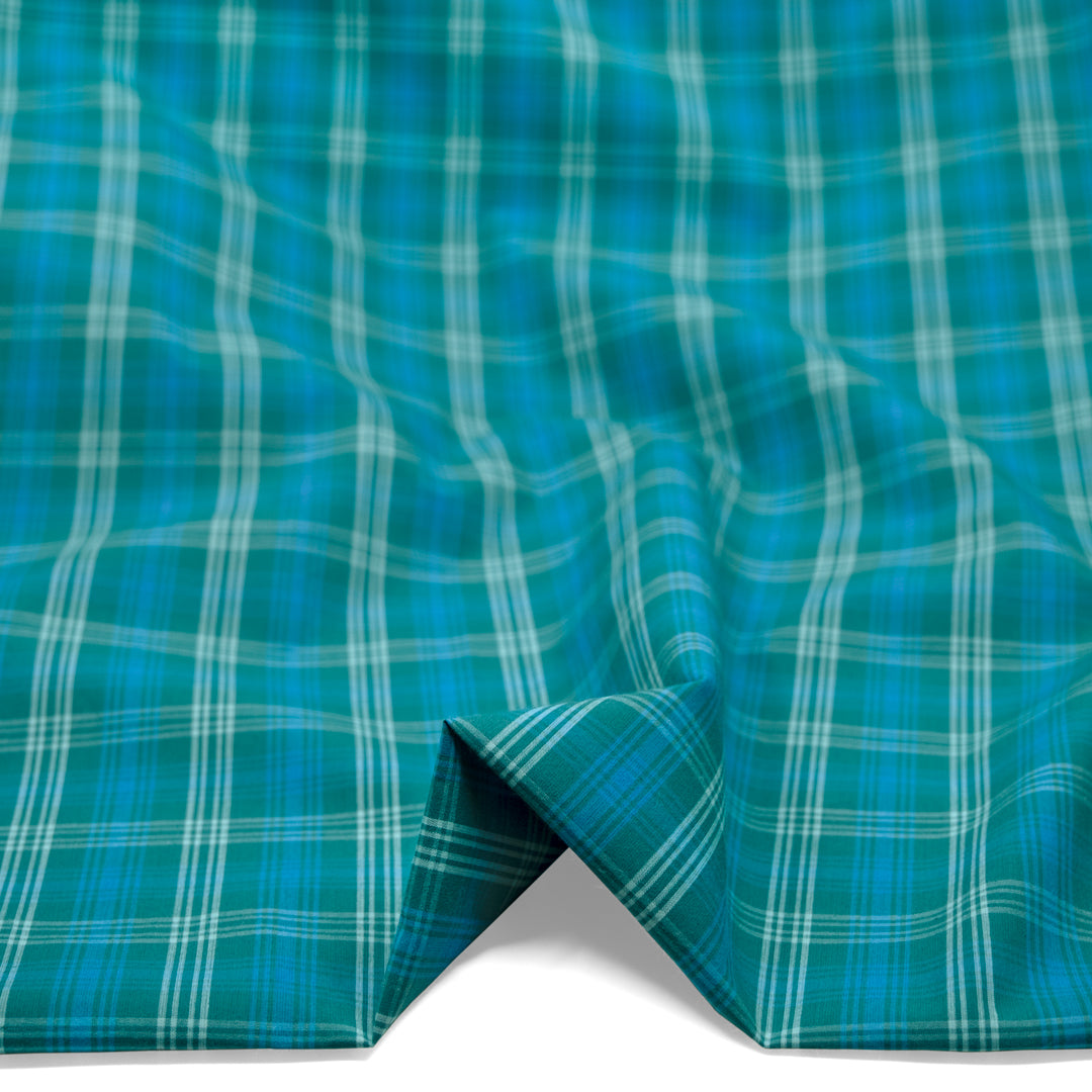 Mirage Plaid Cotton Shirting - Teal/Capri | Blackbird Fabrics