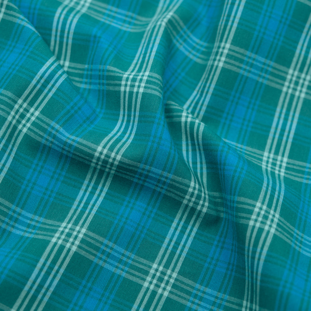 Mirage Plaid Cotton Shirting - Teal/Capri | Blackbird Fabrics